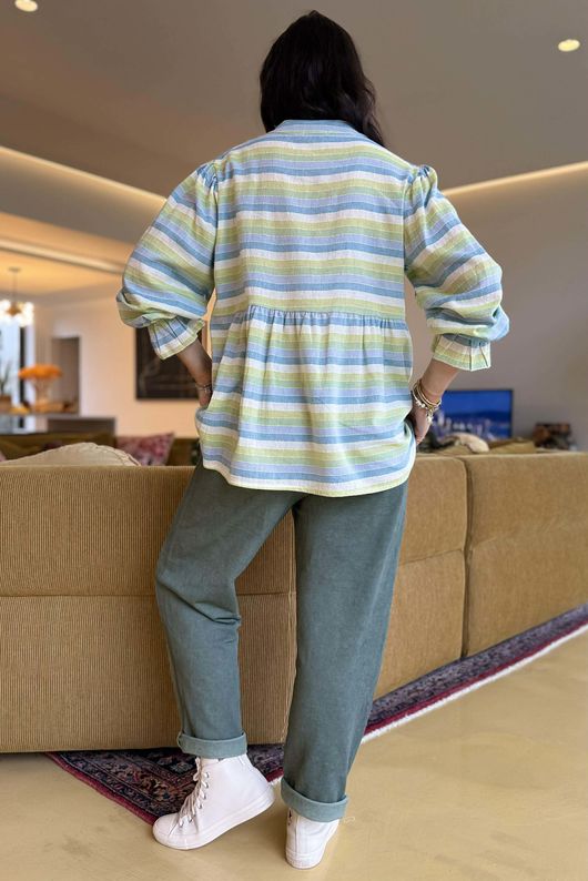 Hallie Stripe Cotton Smock Blouse B /16=